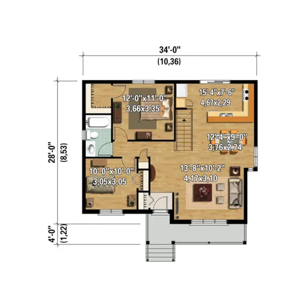 Craftsman House Plan 3D First Floor - Robbins Bend Country Home 126D-0532 - Shop House Plans and More