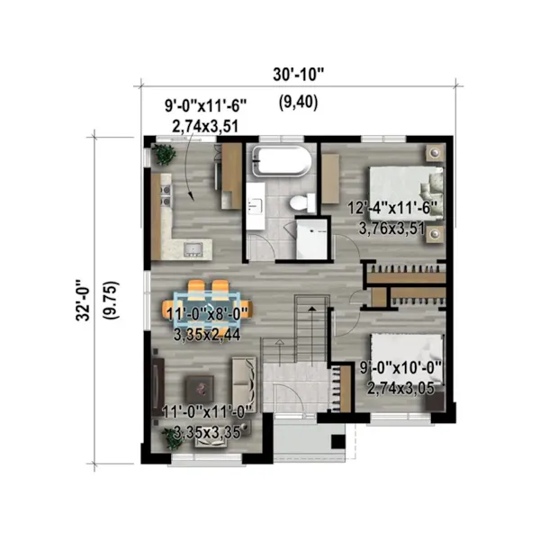 Contemporary House Plan 3D First Floor - Tiva Rustic Modern Home 126D-0544 - Shop House Plans and More