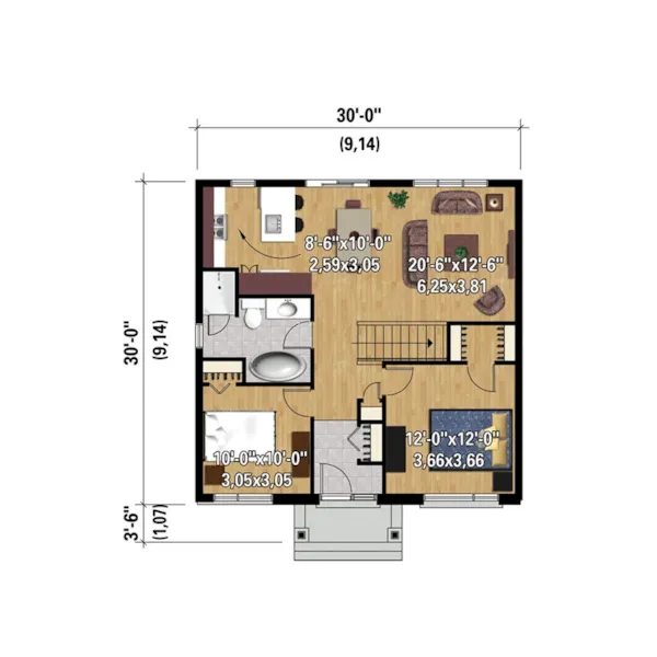 Contemporary House Plan 3D First Floor - Shields Contemporary Home 126D-0551 - Shop House Plans and More