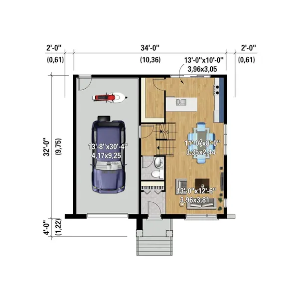 Prairie House Plan 3D First Floor - Spiro Modern Prairie Home 126D-0554 - Shop House Plans and More