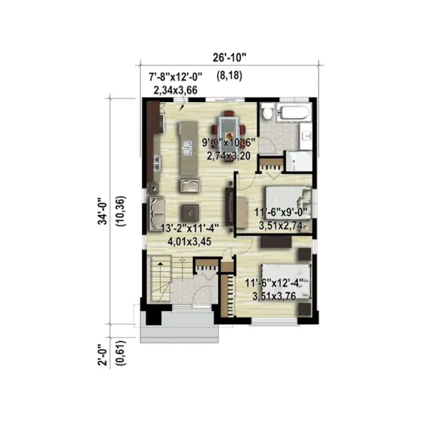 Ranch House Plan 3D First Floor - Steffi Modern Prairie Home 126D-0555 - Shop House Plans and More