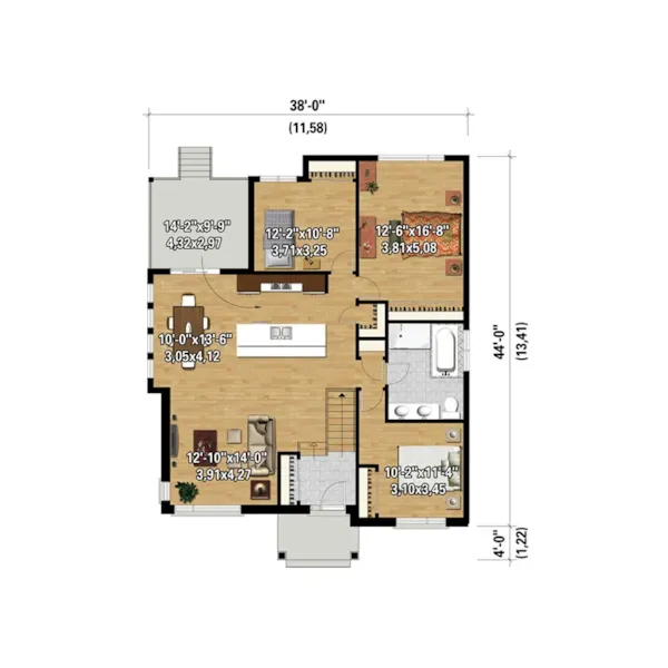 Ranch House Plan 3D First Floor - Bernal Prairie Style Ranch Home 126D-0561 - Search House Plans and More