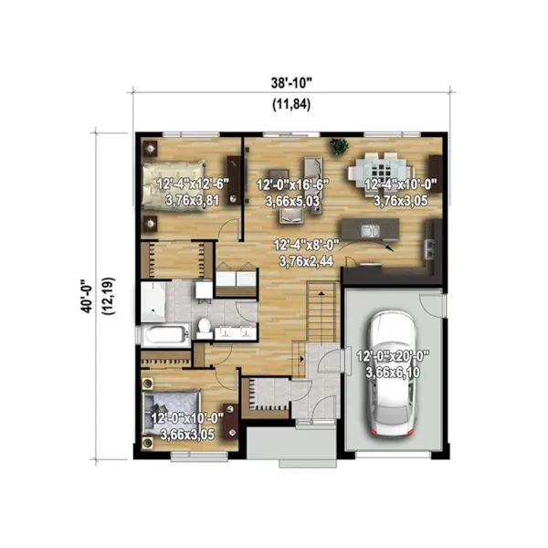 Prairie House Plan 3D First Floor - Ford Prairie Modern Home 126D-0569 - Search House Plans and More