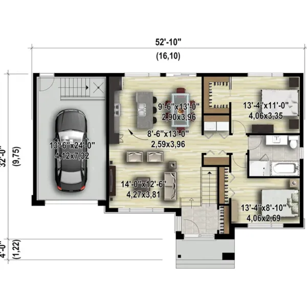 Modern House Plan 3D First Floor - Martin Cove Contemporary Home 126D-0577 - Shop House Plans and More