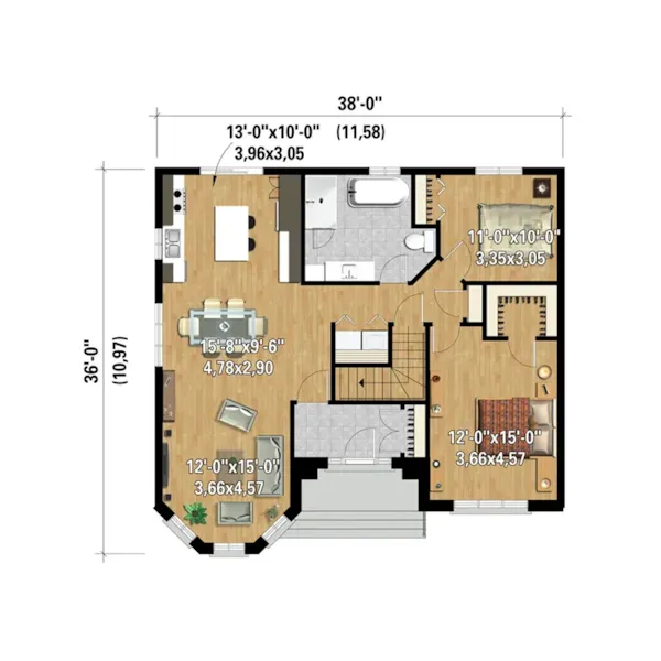 Country French House Plan 3D First Floor - Misty Valley European Home 126D-0579 - Shop House Plans and More