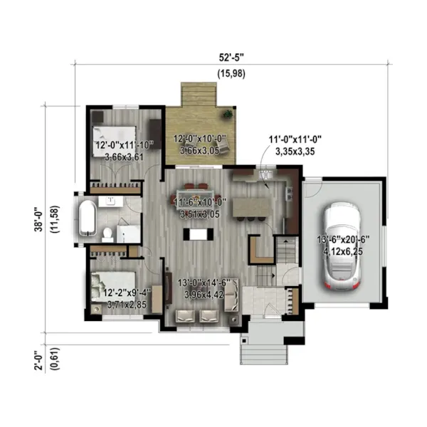 Ranch House Plan 3D First Floor - Mesa Canyon Modern Home 126D-0581 - Shop House Plans and More