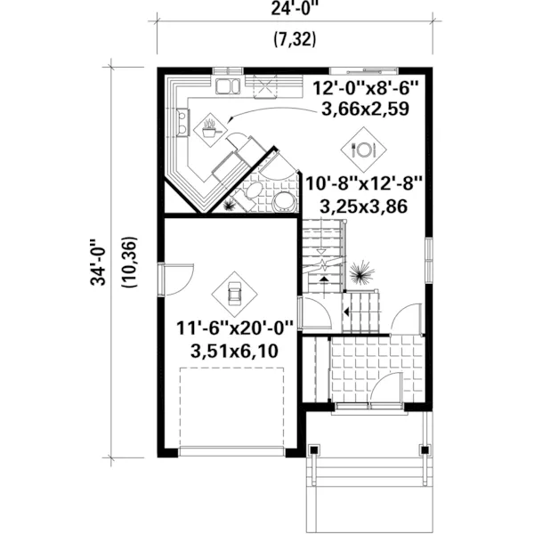 European House Plan First Floor - Fabian Lane Narrow Lot Home 126D-0633 - Search House Plans and More