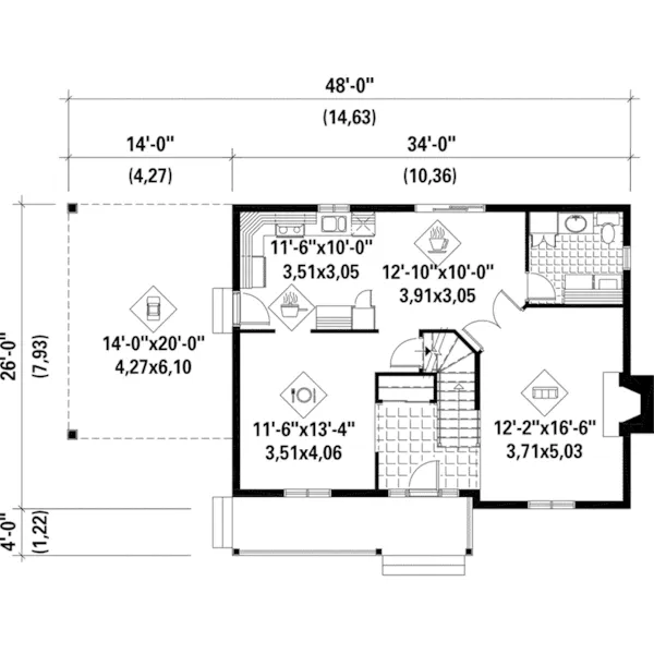 Cape Cod & New England House Plan First Floor - Thorn Mill Country Home 126D-0660 - Shop House Plans and More