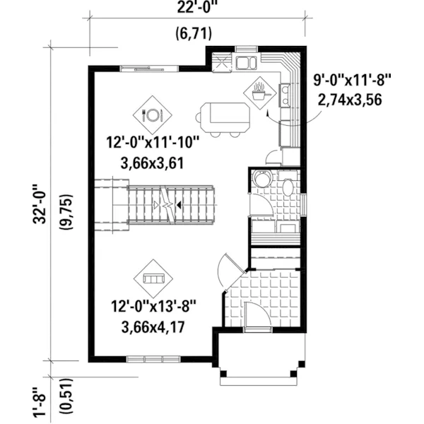 Cape Cod & New England House Plan First Floor - Swift Hollow Narrow Lot Home 126D-0686 - Shop House Plans and More