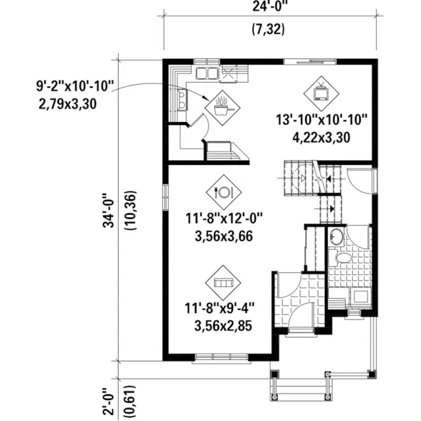 Cape Cod & New England House Plan First Floor - Randall Pass Narrow Lot Home 126D-0702 - Shop House Plans and More