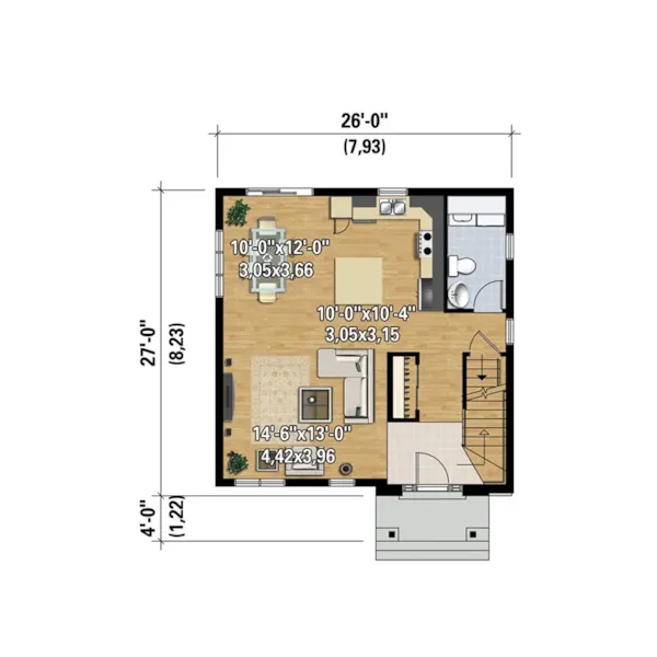 Craftsman House Plan 3D First Floor - Wolfe Prairie Narrow Lot Home 126D-0847 - Shop House Plans and More