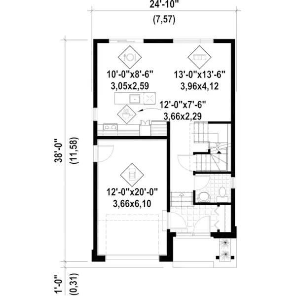 Contemporary House Plan First Floor - Dani Modern Narrow Lot Home 126D-0883 - Search House Plans and More