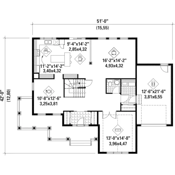 European House Plan First Floor - Dawn Hill Country Home 126D-0885 - Search House Plans and More