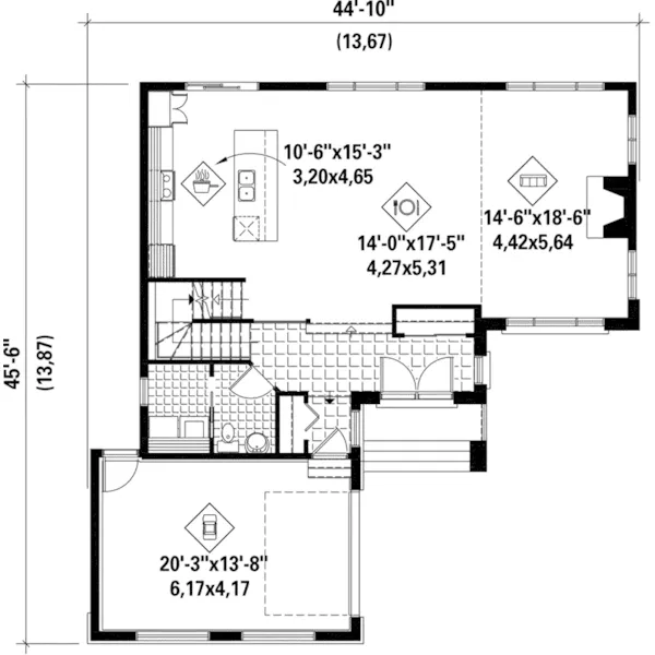 Contemporary House Plan First Floor - Edie Contemporary Home 126D-0886 - Search House Plans and More