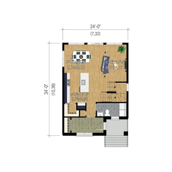 Modern House Plan 3D First Floor - Gadwell Modern Narrow Lot Home 126D-0888 - Search House Plans and More