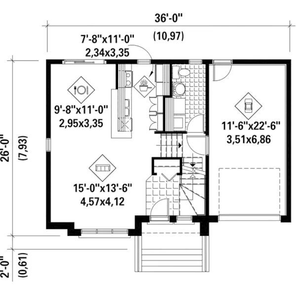 Prairie House Plan First Floor - Slater Prairie Style Home 126D-0898 - Shop House Plans and More