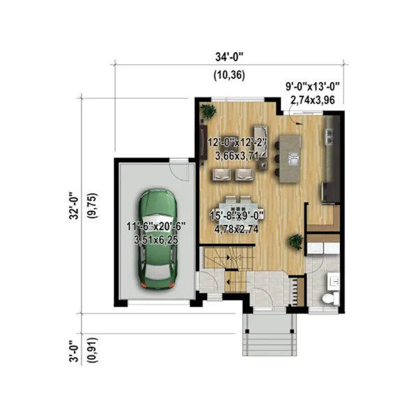 Contemporary House Plan 3D First Floor - Sunday Harbor Modern Home 126D-0899 - Shop House Plans and More