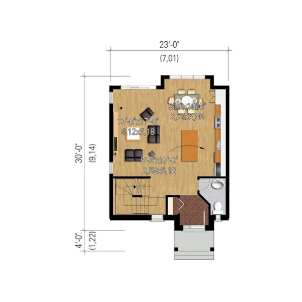 Craftsman House Plan 3D First Floor - Teel Modern Home 126D-0904 - Shop House Plans and More