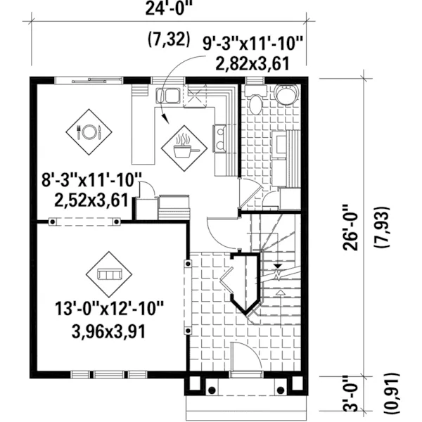 European House Plan First Floor - Einstein Narrow Lot Home 126D-0941 - Search House Plans and More