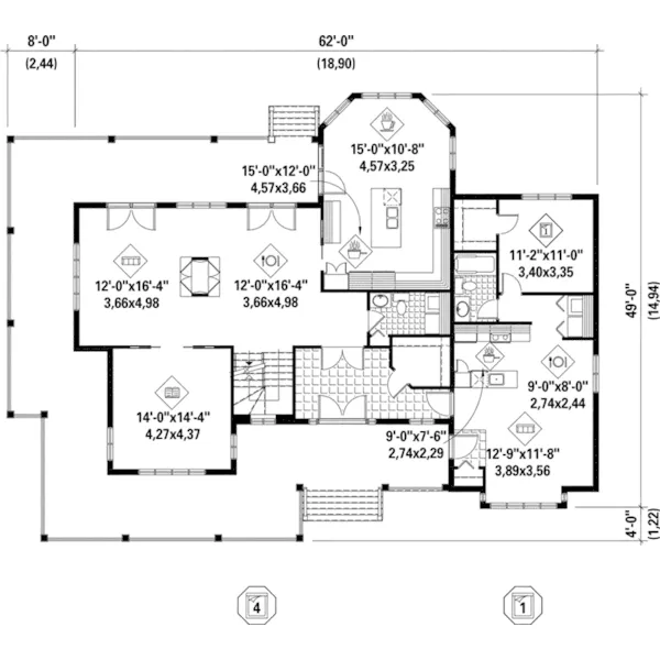 European House Plan First Floor - Marshall Pines Country Home 126D-0981 - Shop House Plans and More