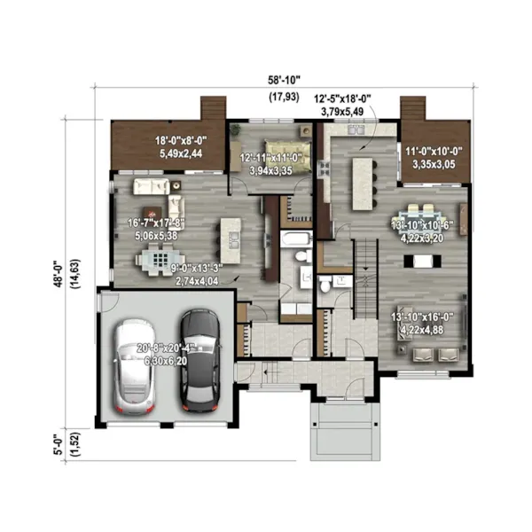 Modern House Plan 3D First Floor - Marlin Modern Prairie Home 126D-0982 - Shop House Plans and More