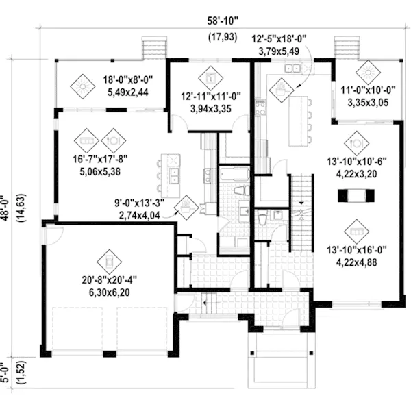 Modern House Plan First Floor - Marlin Modern Prairie Home 126D-0982 - Shop House Plans and More