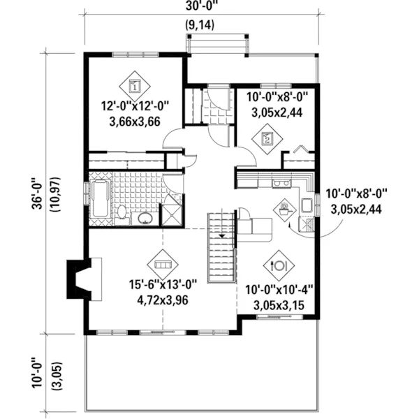 Waterfront House Plan First Floor - Perkins Peak Vacation Cabin 126D-0984 - Shop House Plans and More