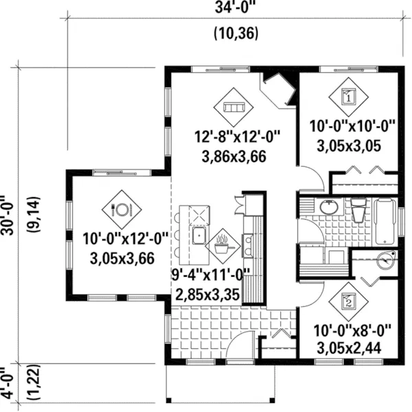 Ranch House Plan First Floor - Moonlight Bay Modern Cabin 126D-0988 - Shop House Plans and More