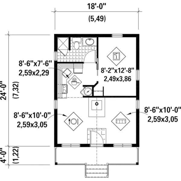 Rustic House Plan First Floor - Shady View Vacation Cottage 126D-0991 - Shop House Plans and More