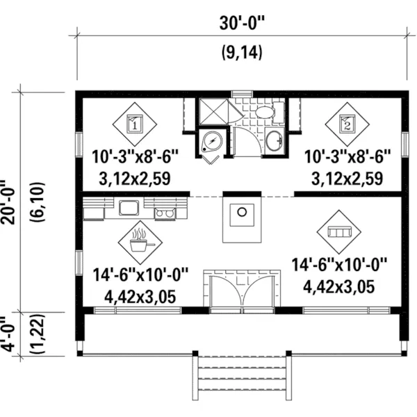 Contemporary House Plan First Floor - Winter Hollow Mountain Cabin 126D-0995 - Shop House Plans and More