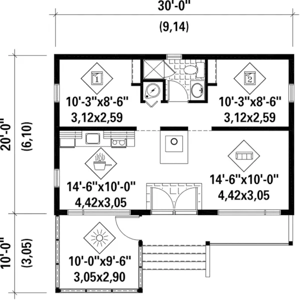 Mountain House Plan First Floor - Buckeye Ridge Mountain Cabin 126D-0997 - Search House Plans and More