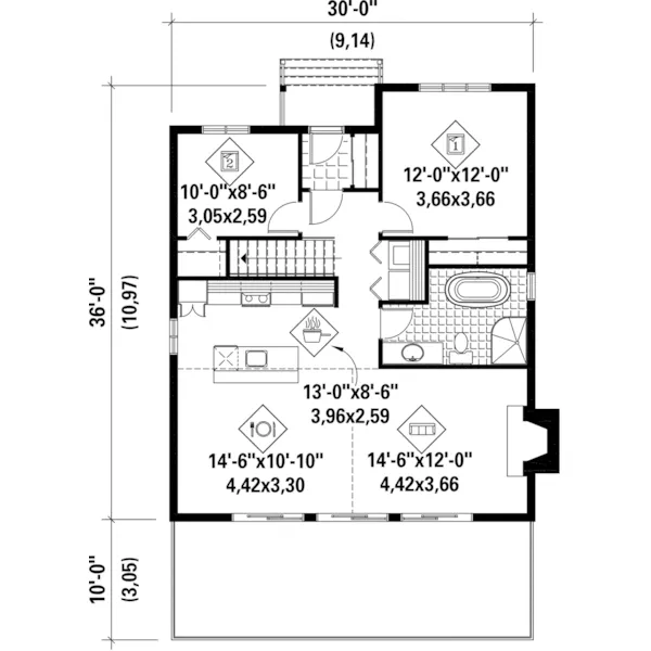 Arts & Crafts House Plan First Floor - Castaway Cove Lake Cabin 126D-0998 - Search House Plans and More