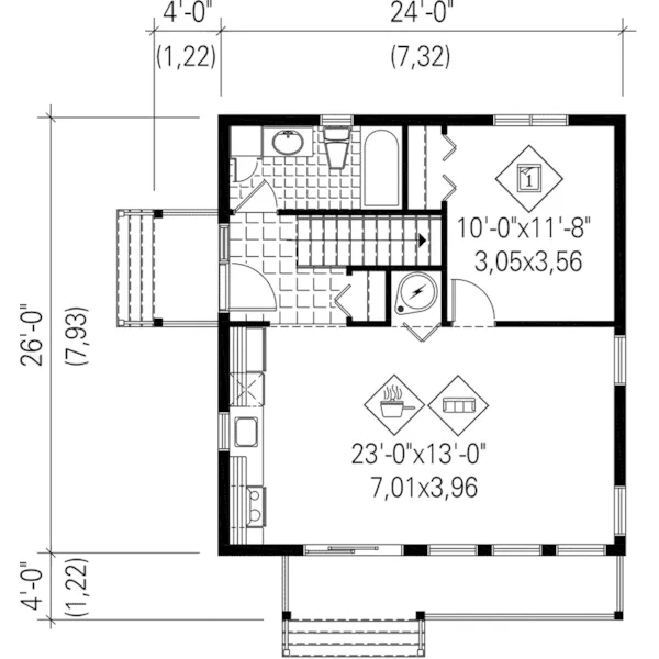 A-Frame House Plan First Floor - Tree Top Rustic Modern Cabin 126D-1003 - Shop House Plans and More