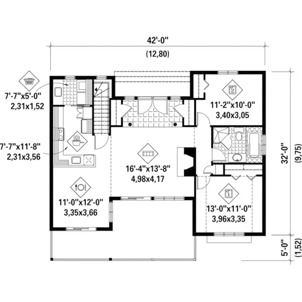 Waterfront House Plan First Floor - Shady Slope Rustic Home 126D-1005 - Shop House Plans and More