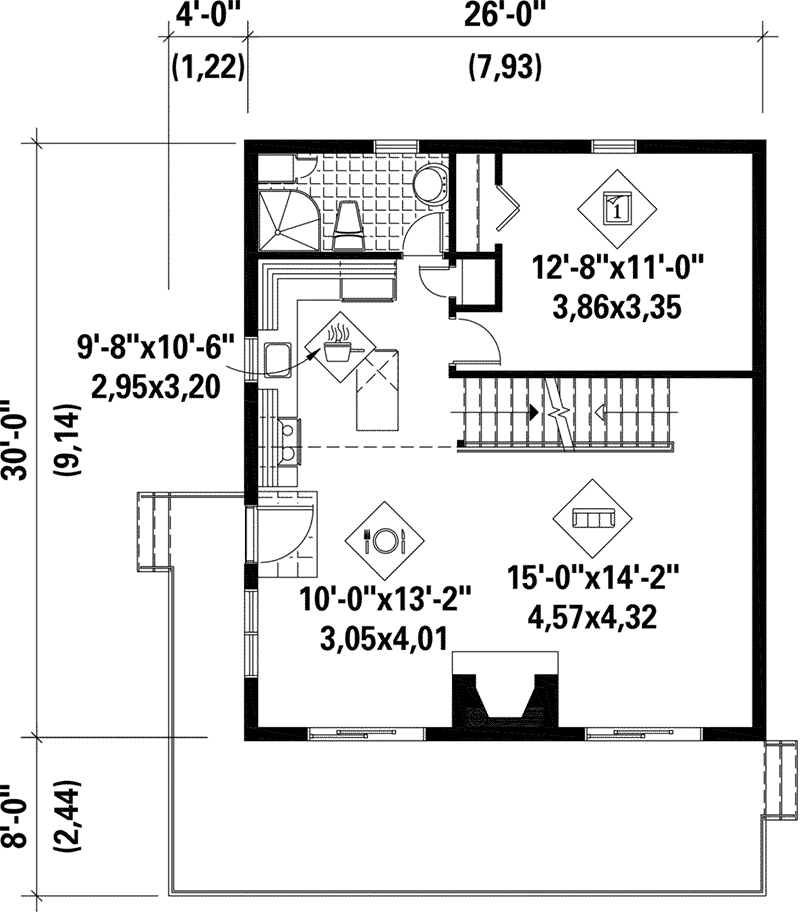 A-Frame House Plan First Floor - Holiday Hill Vacation Home 126D-1025 - Search House Plans and More