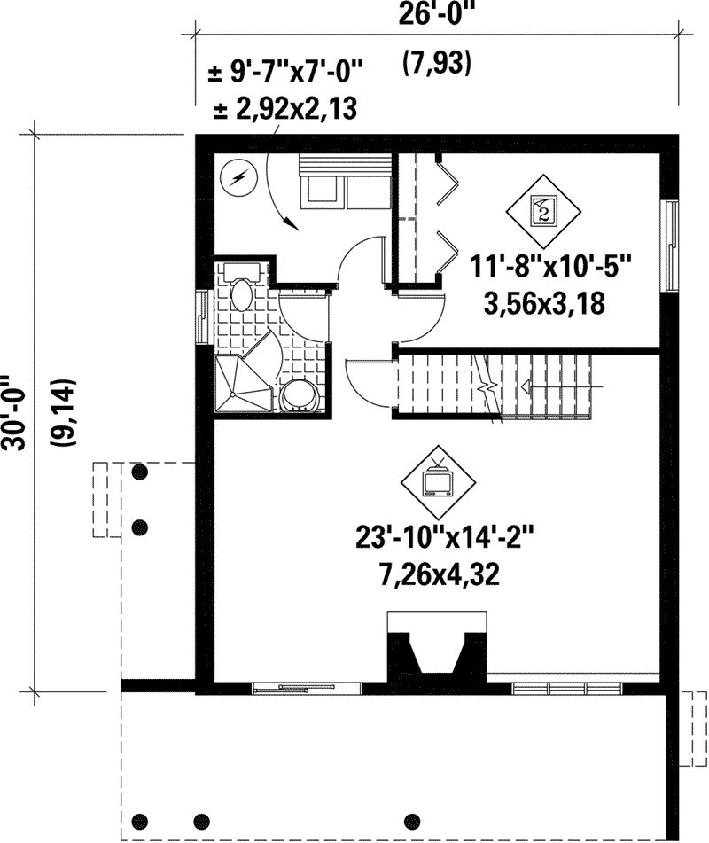 Mountain House Plan Lower Level Floor - Holiday Hill Vacation Home 126D-1025 - Search House Plans and More