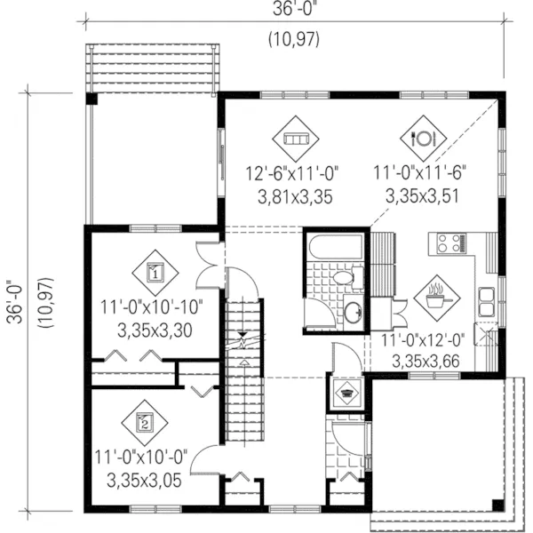 Waterfront House Plan First Floor - Cindy Cove Vacation Home 126D-1035 - Search House Plans and More