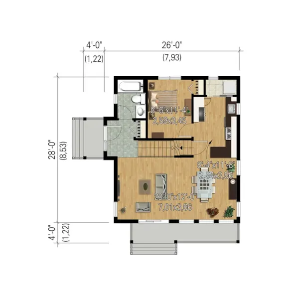 Cabin & Cottage House Plan 3D First Floor - Claire Beach Modern Home 126D-1037 - Search House Plans and More