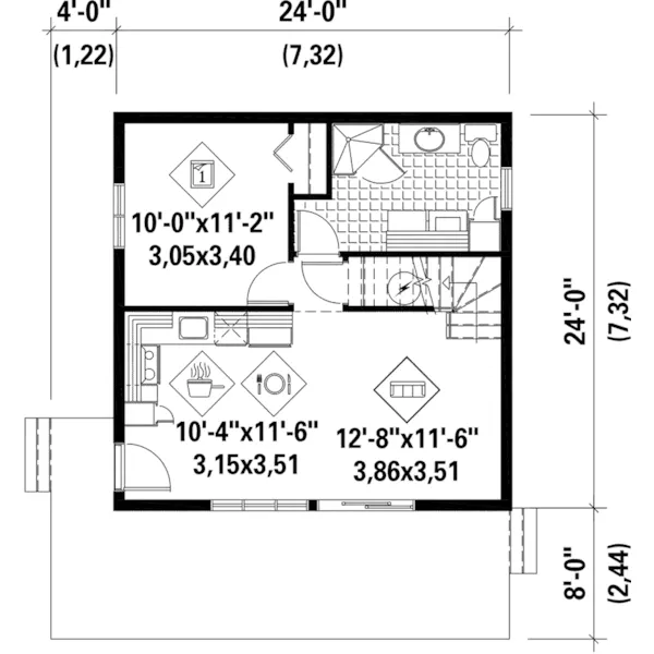 Cabin & Cottage House Plan First Floor - Pioneer Ridge Log Cabin 126D-1038 - Shop House Plans and More