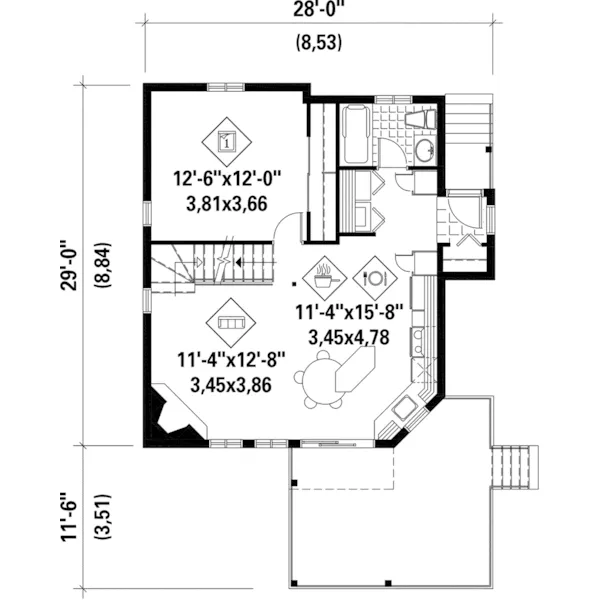 Lake House Plan First Floor - Mohawk Ridge Vacation Home 126D-1041 - Shop House Plans and More