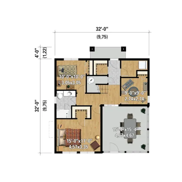 Lake House Plan 3D First Floor - Mission Lake Modern Home 126D-1042 - Shop House Plans and More