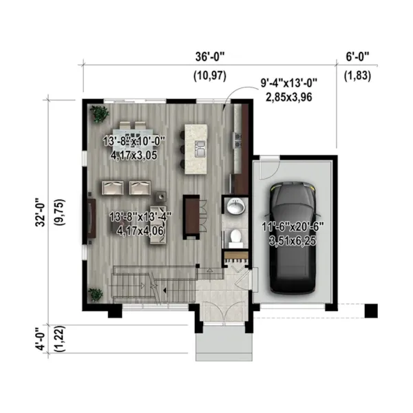 Contemporary House Plan 3D First Floor - Kona Cove Modern Home 126D-1071 - Search House Plans and More