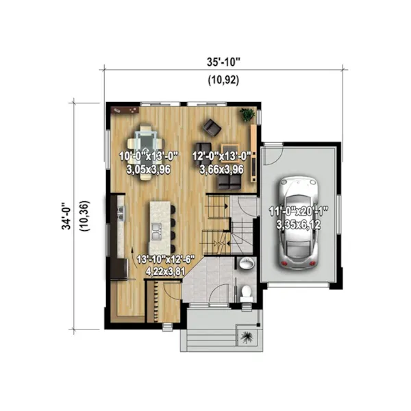 Contemporary House Plan 3D First Floor - Modesta Modern Home 126D-1074 - Shop House Plans and More