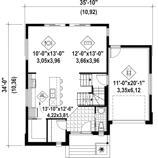 Contemporary House Plan First Floor - Modesta Modern Home 126D-1074 - Shop House Plans and More