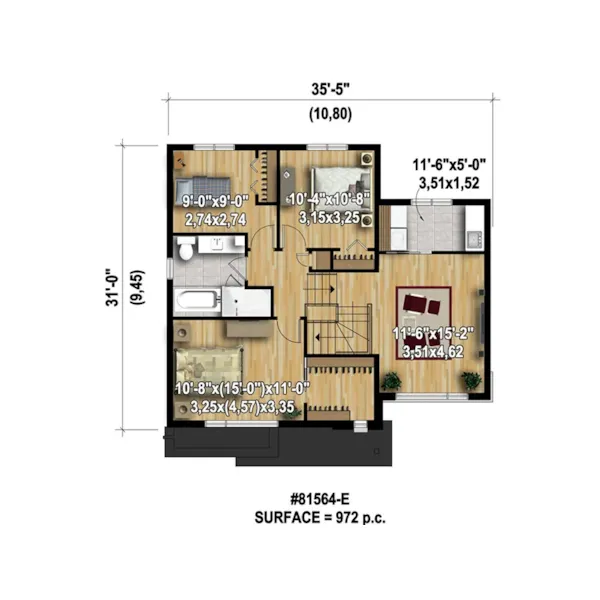 Contemporary House Plan 3D Second Floor - Modesta Modern Home 126D-1074 - Shop House Plans and More