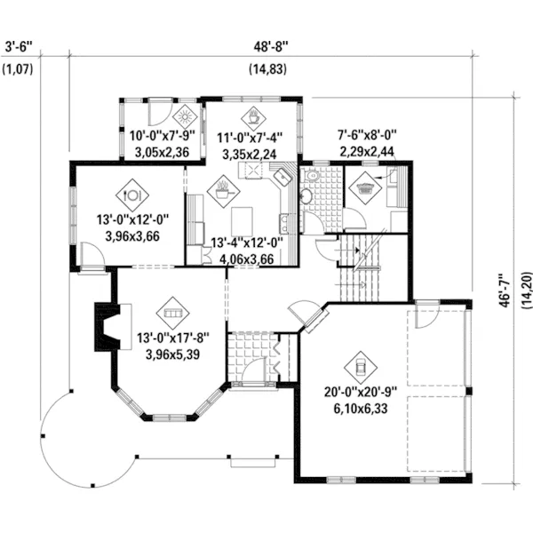 First Floor - Tara Vista Victorian Home 126D-1083 - Shop House Plans and More