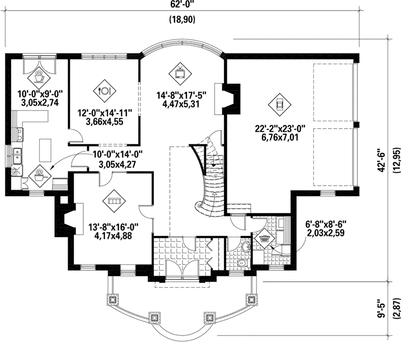 Colonial House Plan First Floor - Luther Greek Revival Home 126D-1113 - Shop House Plans and More