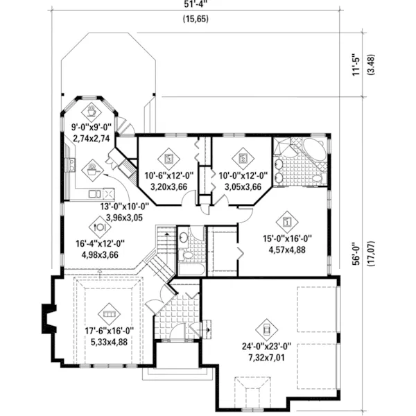 Ranch House Plan First Floor - Sheridan Pike Ranch Home 126D-1127 - Shop House Plans and More