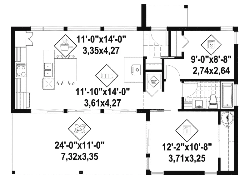 Sunbelt House Plan First Floor - Mirage Modern Cabana Cabin 126D-1153 - Shop House Plans and More