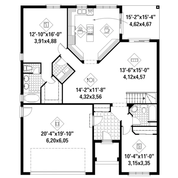 European House Plan First Floor - Susan Way Ranch Home 126D-1155 - Shop House Plans and More